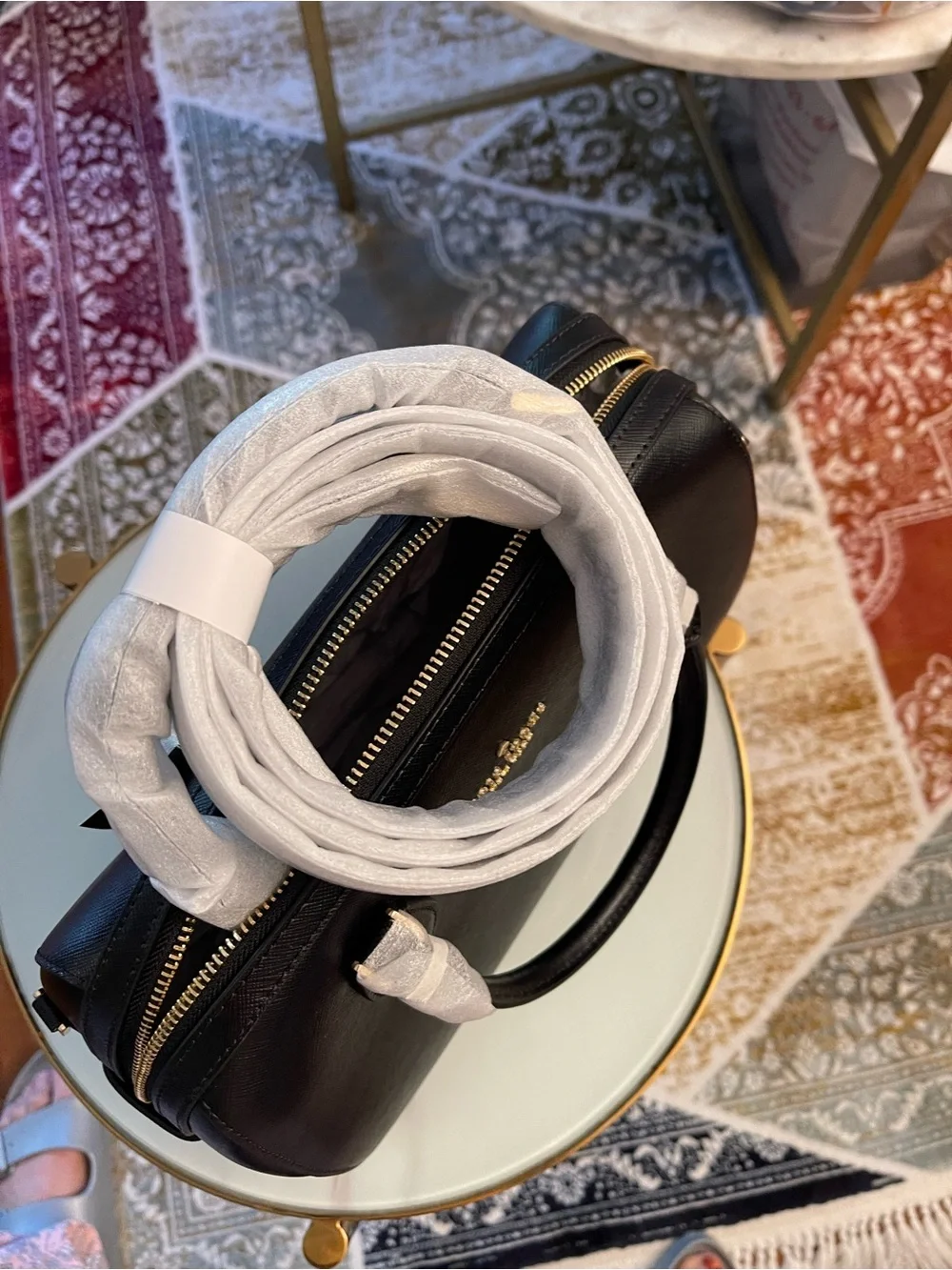 kate spade Black Saffiano Dome Satchel with Gold Hardware